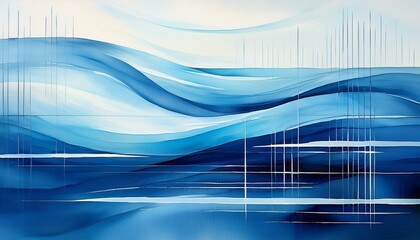 abstract horizon line painting in blue and white