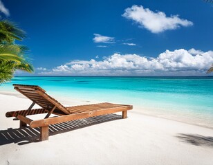 art tropical paradise beach with a sun lounger facing the blue sea