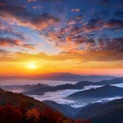 Obraz premium autumn sunrise cloudy sky over mountains abstract colorful peaceful sky background