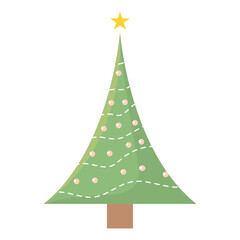Decorated Christmas tree with star and ornaments, Vector