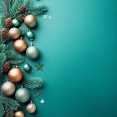 christmas and new year turquoise background with holiday decoration