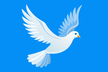 Obraz premium white dove flying on clear blue sky