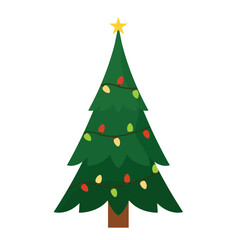 Decorated Christmas tree with star and ornaments, Vector