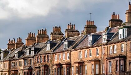 close up of a row of traditional terraced residential buildings glasgow scotland uk