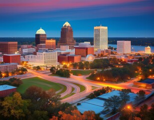 jackson mississippi usa cityscape at dusk