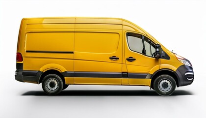 open back yellow delivery van on white background