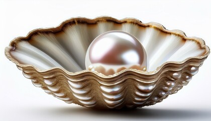 pearls one natural pearl inside the oyster shell close up isolated on white background nacre pearl necklace mother of pearl jewellery wealth concept
