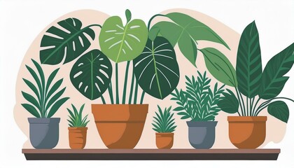 Obraz premium plant pot garden indoor home plant flowerpot green leaves flower jungle home houseplant for interior office decor flat illustration