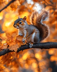 Obraz premium Squirrel on the autumn background