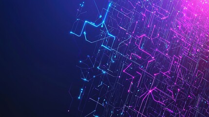 Obraz premium Abstract digital art showcasing vibrant blue and pink connections against a dark background, symbolizing technology and innovation