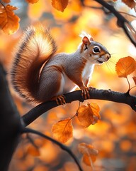 Obraz premium Squirrel on autumn background