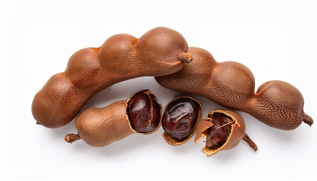 tamarind tropical fruits isolated on white background fresh ripe dryed tamarind fruits tamarindus indica indian date healthy vegan food top view flat lay