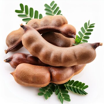 tamarind tropical fruits isolated on white background fresh tamarind pods with leaves tamarindus indica indian date healthy vegan food close up