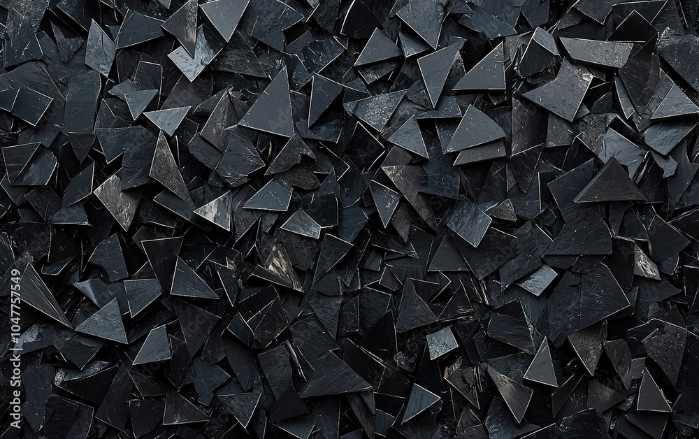 Poster abstract pattern created by numerous black triangular shapes arranged closely together, showcasing t