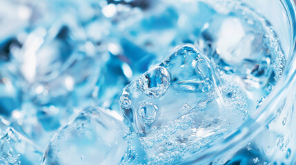 Closeup of Ice Cubes in Water with Bubbles