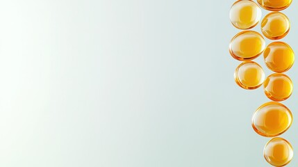 Golden droplets of oil suspended against a soft, muted background create a soothing visual effect in a minimalist design