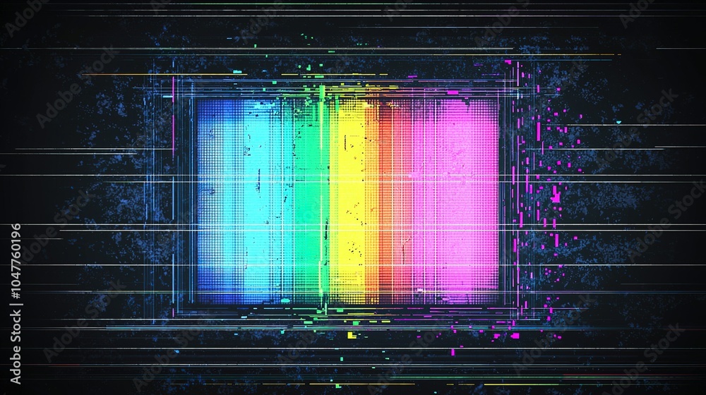 Poster colorful abstract digital patterns with glitch effects create a vibrant visual experience set agains