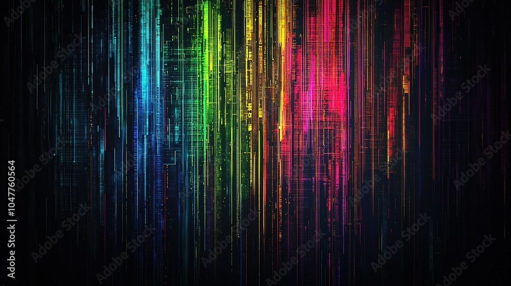 Poster vibrant digital lines create an abstract colorful background with vertical patterns and light in a d