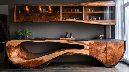 Obraz premium An artisan working with innovative materials and techniques to create sleek, modern cabinets, highlighting the evolution of woodworking.
