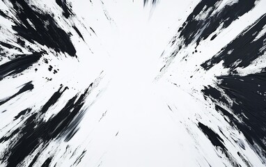 Dynamic black and white abstract painting featuring dramatic brush strokes on a light canvas