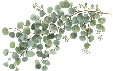 Eucalyptus branch with delicate green leaves displayed in a natural arrangement against a light background