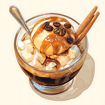 ice cream sundae with coffee, caramel, cinnamon clip art preview