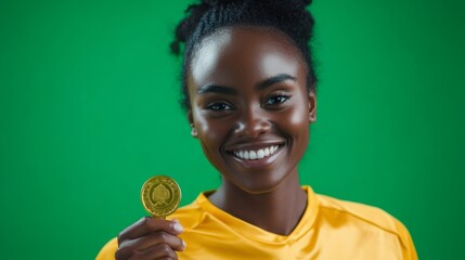 A smiling athlete proudly displaying a medal symbolizing triumph after overcoming hardships.