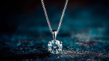 Simple diamond pendant on dark background, space for copy