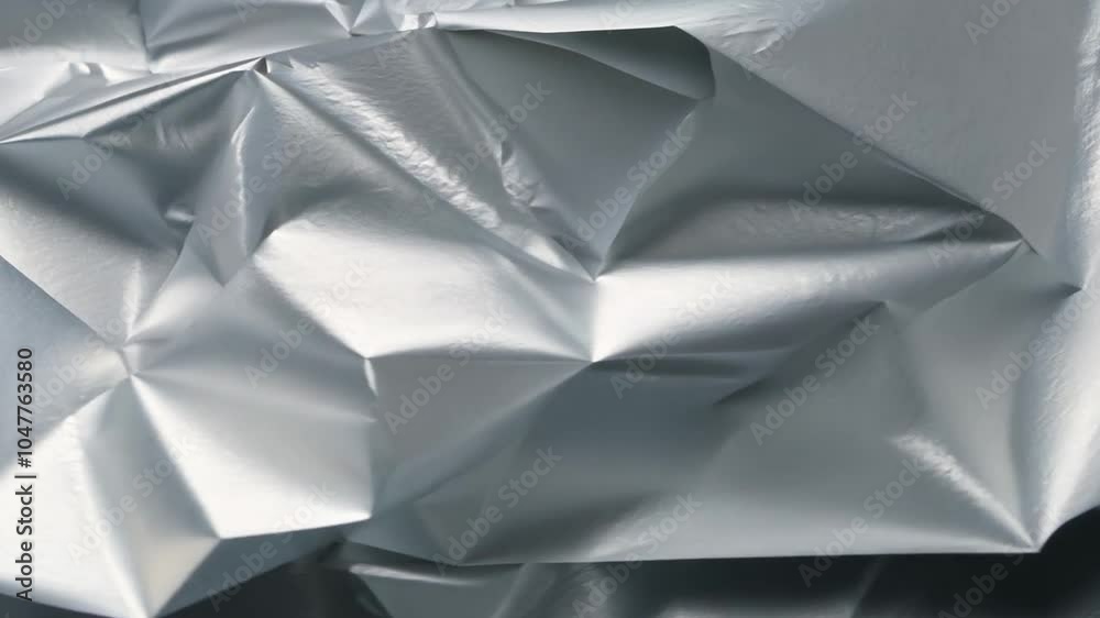 Poster The shiny surface of crumpled aluminum foil creates a striking abstract texture, catching and reflecting light in unique patterns and folds, perfect for creative projects.