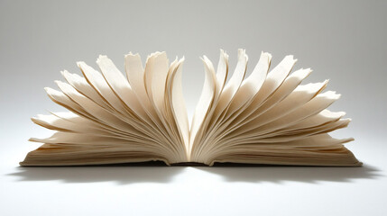Open Book with Fan Shaped Pages on White Background