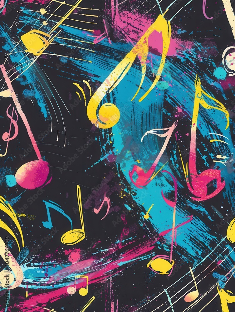 Aufkleber a chalkboard displays a lively fusion of colorful brushstrokes and musical notes, capturing the esse