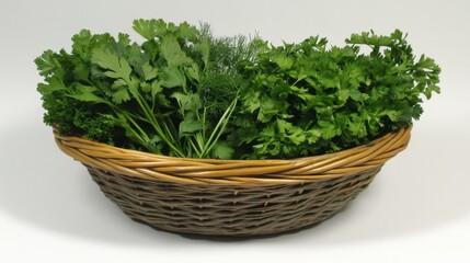Fototapeta premium Fresh Green Herbs in a Woven Basket