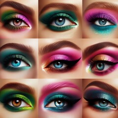 Fototapeta premium Diverse Eye Makeup Collection with Vibrant Colors and Styles Illustration, Perfect for Beauty and Fashion Concepts