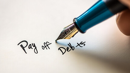 Hand Writing Pay Off Debts with Fountain Pen