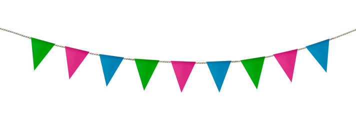 Bright flags on white background. Party decoration