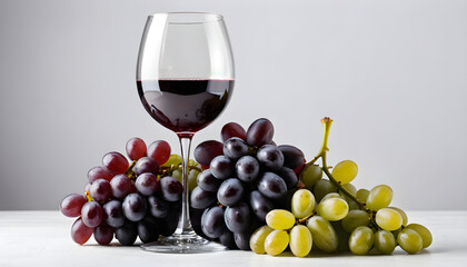 Red wine and grapes isolated on white background