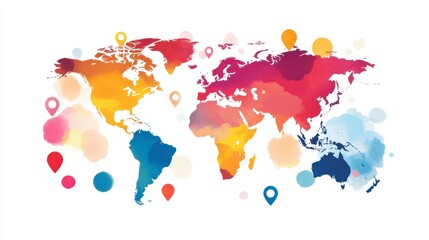 Fototapeta premium Colorful World Map with Location Markers