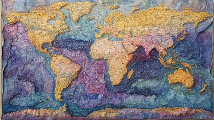 Naklejka premium Vibrant World Map with Textured Detail