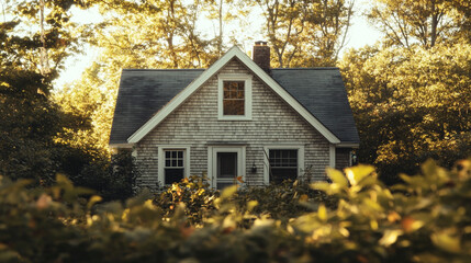 Rustic House Hidden in a Lush Garden with Golden Sunlight