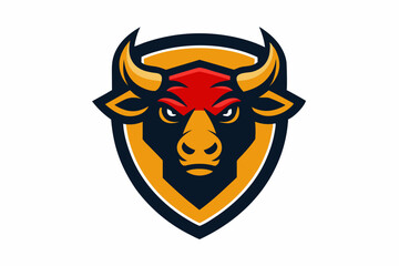 Bull head mascot vector logo design vector illustration with shield on white.