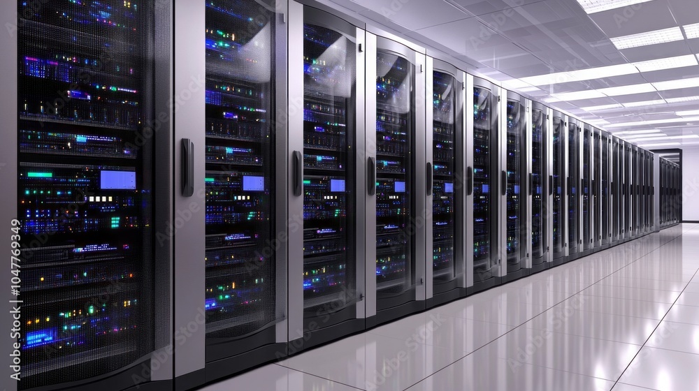 Aufkleber a row of computer servers with blue screens