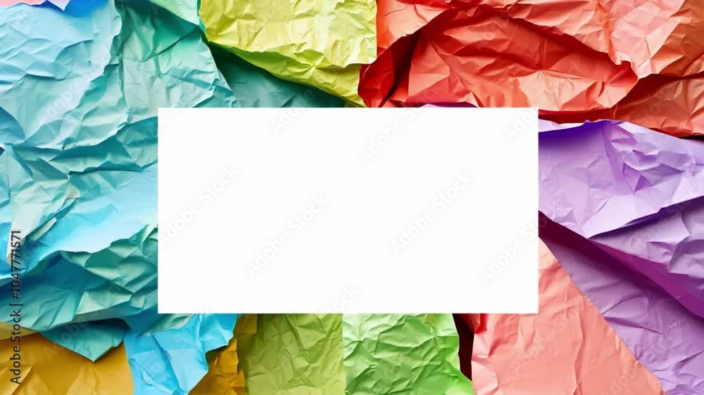 Aufkleber the vibrant layout features crumpled paper in various colors surrounding a blank area, perfect for a