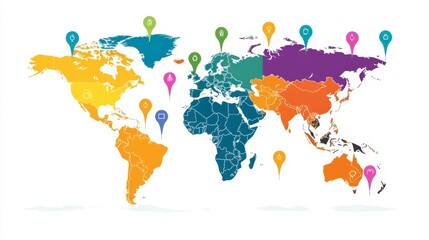 Obraz premium Colorful World Map with Location Markers