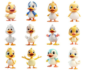 Obraz premium Cute Cartoon Ducklings Illustration Set on Transparent Background for Design and Decorations