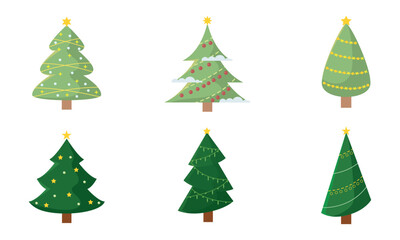 Set icon of Decorated Christmas trees with star and ornaments, Vector