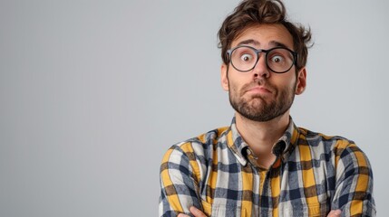 Obraz premium Surprised Young Man in Checkered Shirt