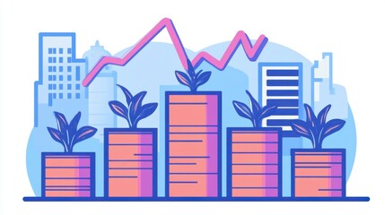 Obraz premium Growth Chart with Plants in Urban Landscape