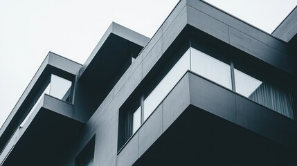 Low angle view of a modern building with large windows.