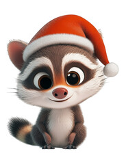 Cute Christmas Raccoon Illustration on Transparent Background - Perfect for Holiday Designs and Overlays