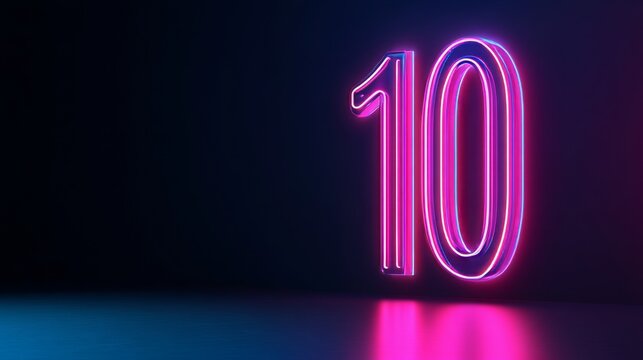 Purple Blue Number 10 Glowing Number Ten Isolated Light Symbol On A Dark Background 3D Illustration - Powered by Adobe